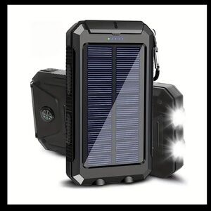 Solar Power Bank 32800 mAh with Flashlight, Dual USB, Waterproof – Black NWT